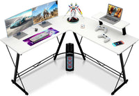 L-Shaped Corner Gaming Desk with Large Monitor Riser
