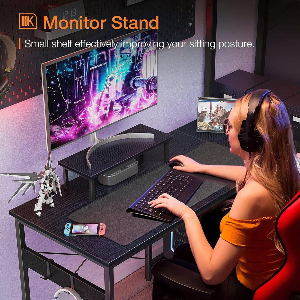 100 cm Reversible L-Shaped Desk with Shelves & Monitor Stand