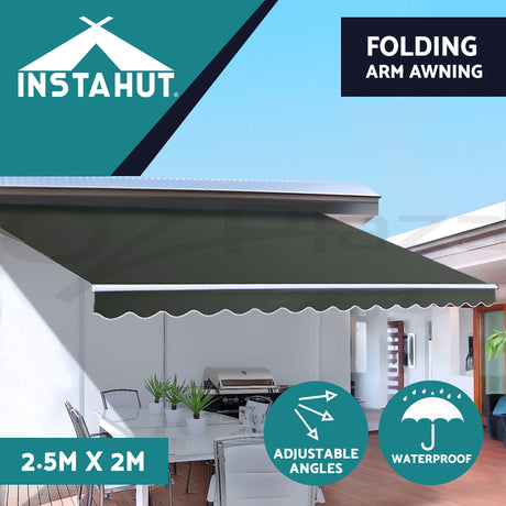 Instahut Folding Arm Outdoor Awning Retractable SunShade Window Canopy Grey