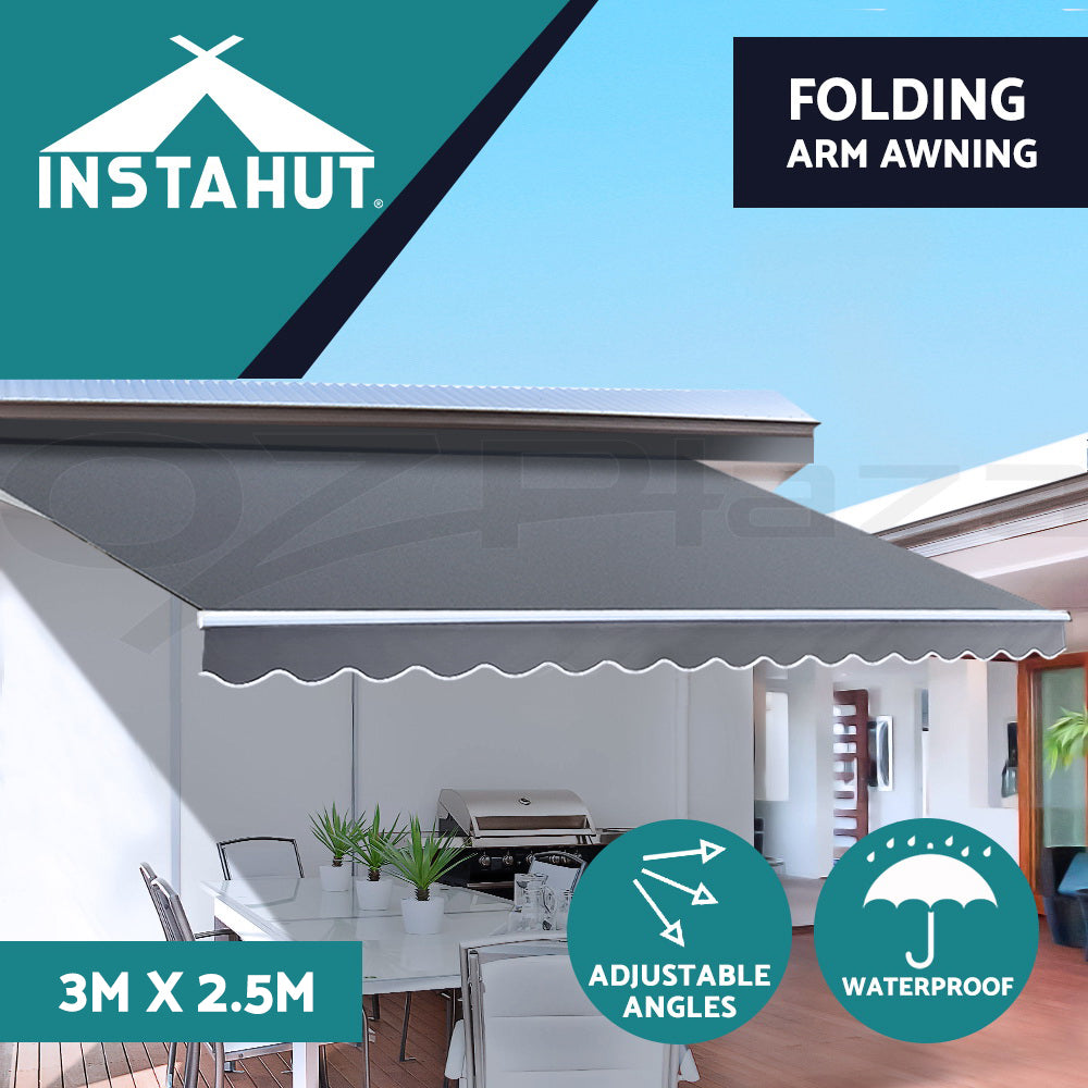 Instahut Folding Arm Outdoor Awning Retractable SunShade Window Canopy Grey