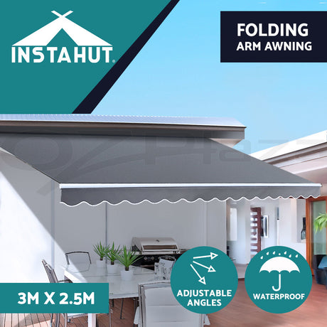 Instahut Folding Arm Outdoor Awning Retractable SunShade Window Canopy Grey