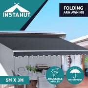 Instahut Folding Arm Outdoor Awning Retractable SunShade Window Canopy Grey