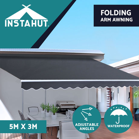 Instahut Folding Arm Outdoor Awning Retractable SunShade Window Canopy Grey