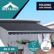 Instahut Folding Arm Outdoor Awning Retractable SunShade Window Canopy Grey