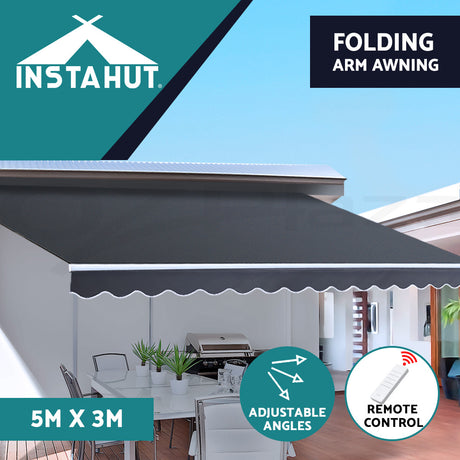 Instahut Folding Arm Outdoor Awning Retractable SunShade Window Canopy Grey