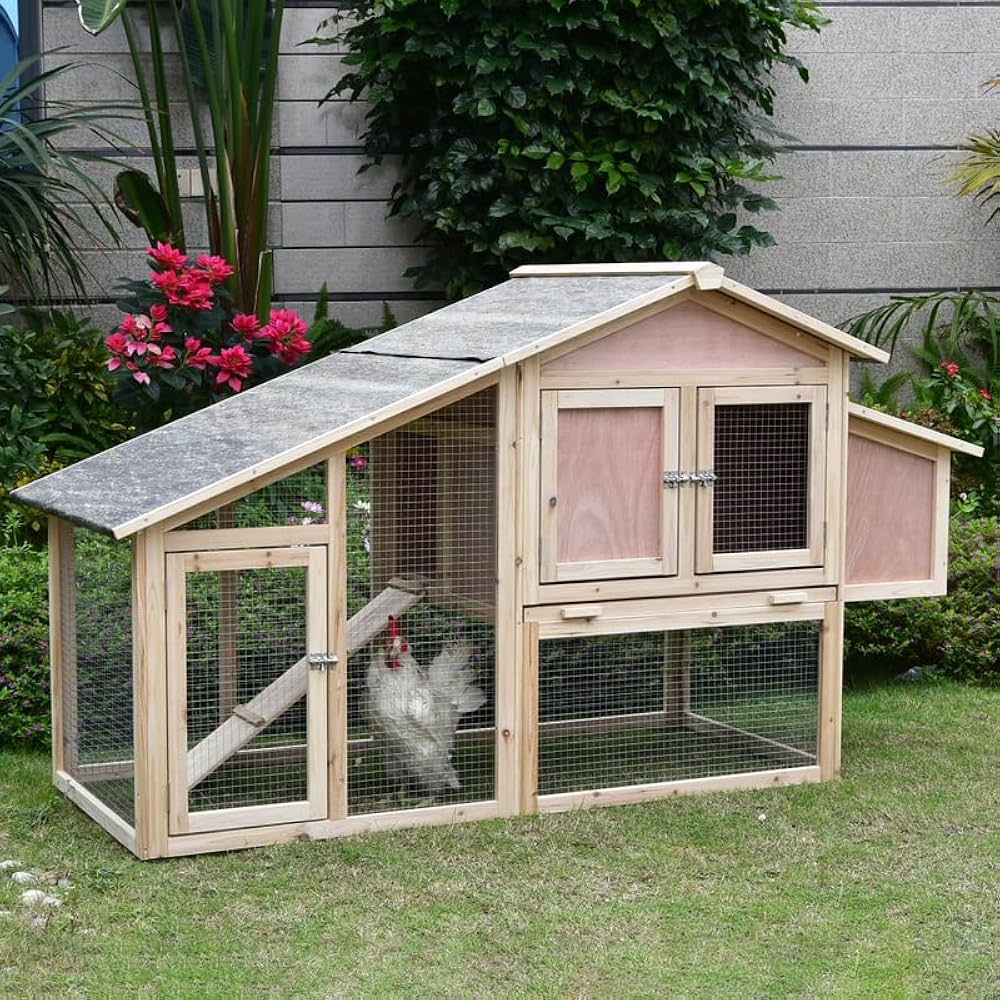 168 cm Wooden Chicken Coop & Rabbit Hutch with Run & Hatching Box