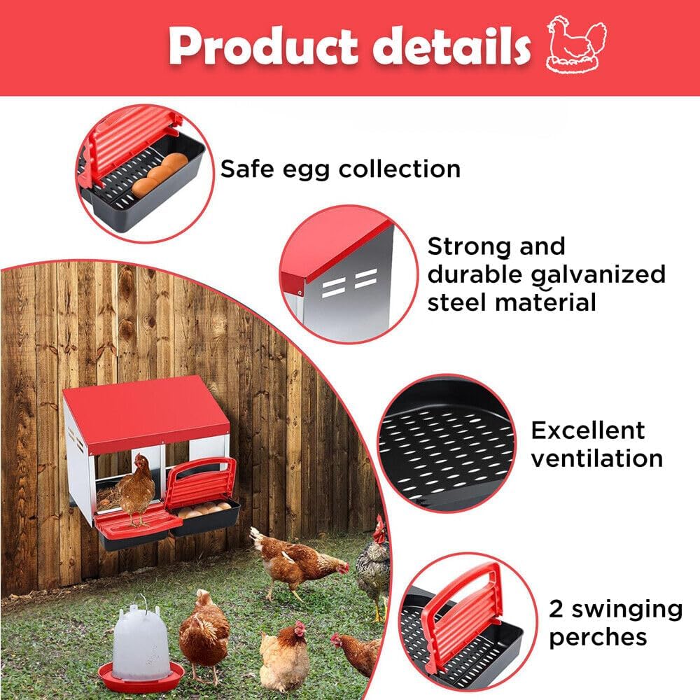 3-Hole Metal Chicken Nesting Box with Roll-Away Egg Tray