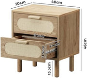 Natural Rattan-Front Bedside Tables with 2 Drawers – Set of 2