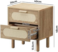 Natural Rattan-Front Bedside Tables with 2 Drawers – Set of 2