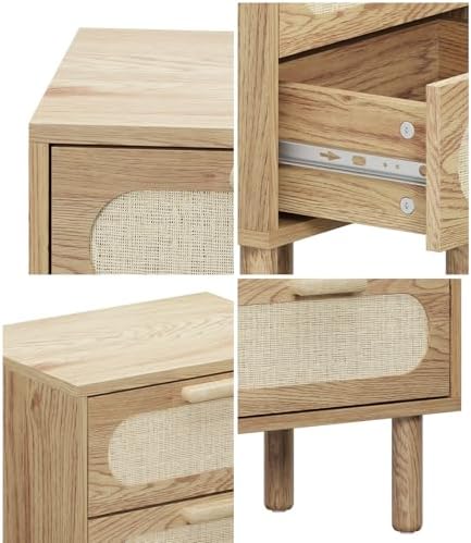 Natural Rattan-Front Bedside Tables with 2 Drawers – Set of 2