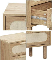 Natural Rattan-Front Bedside Tables with 2 Drawers – Set of 2