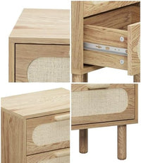 Natural Rattan-Front Bedside Tables with 2 Drawers – Set of 2