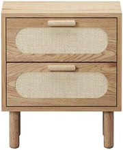 Natural Rattan-Front Bedside Tables with 2 Drawers – Set of 2