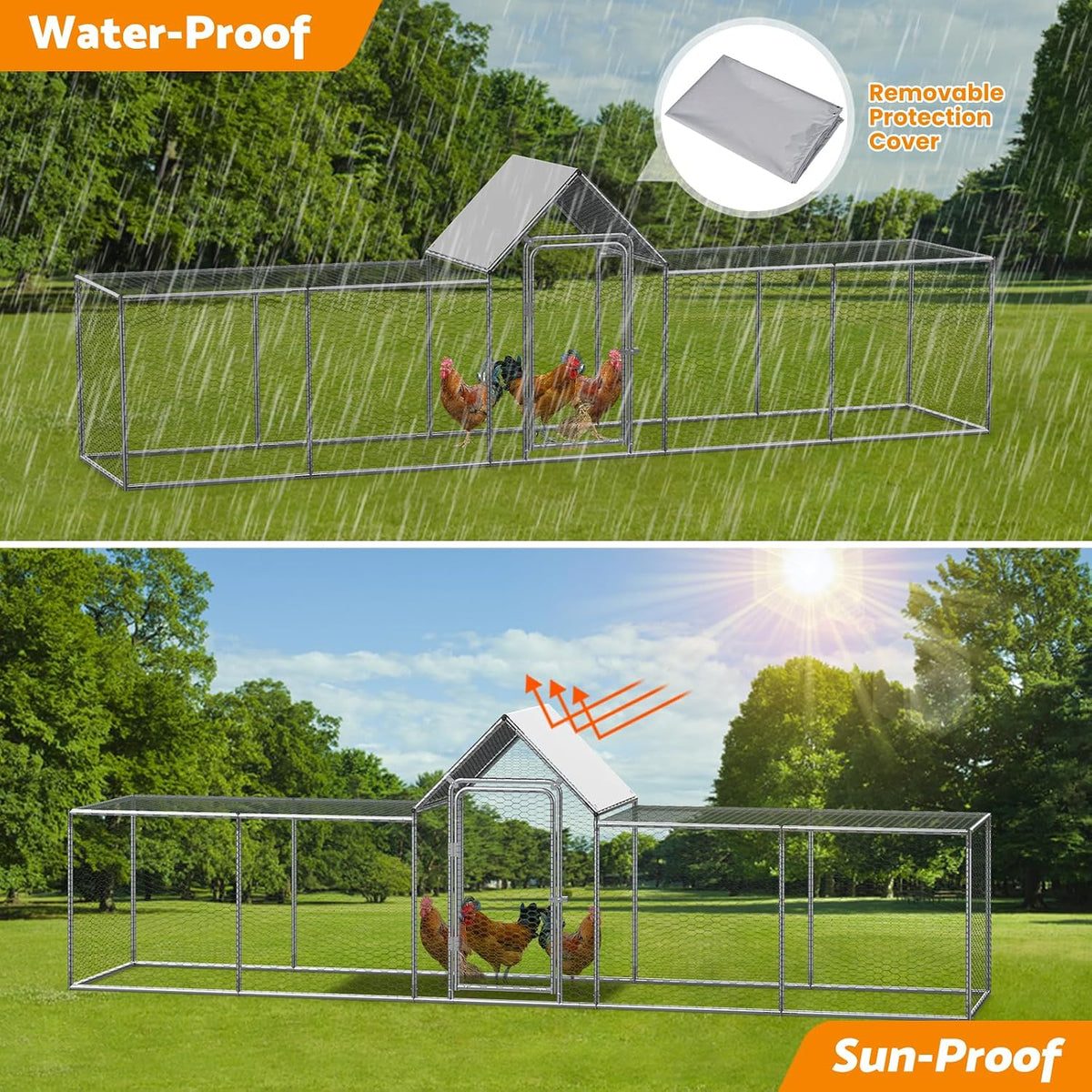 5 × 1 × 1.5 m Walk-In Metal Chicken Coop with Weather Cover