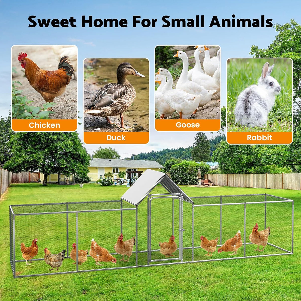 5 × 1 × 1.5 m Walk-In Metal Chicken Coop with Weather Cover