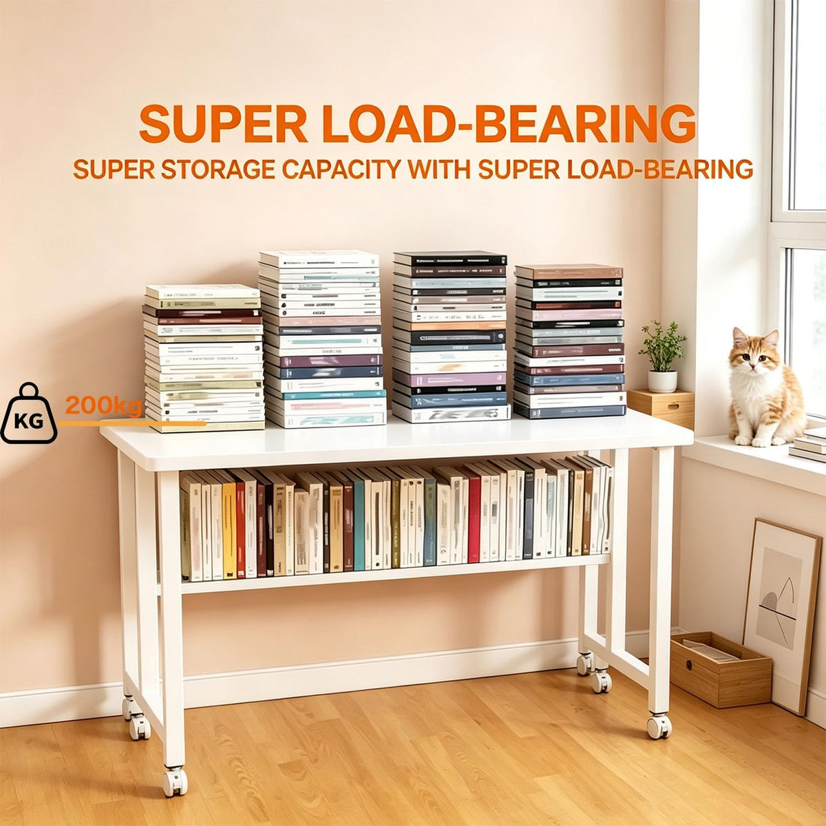 80 cm Mobile Foldable Computer Desk with Shelf & Locking Wheels