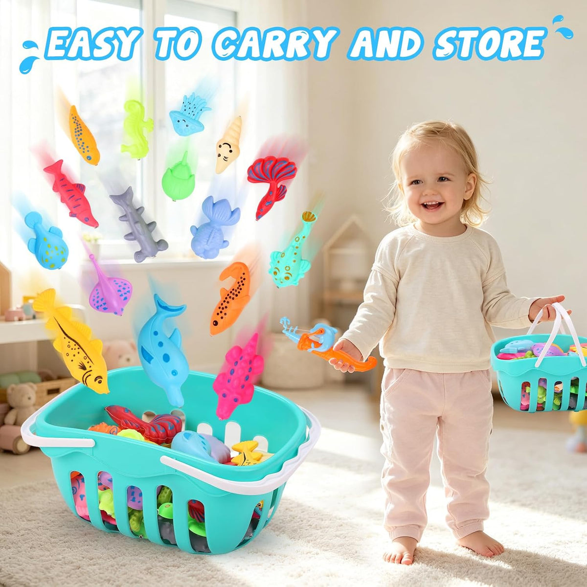 62-Piece Ocean Animal Magnetic Fishing Game with Inflatable Pool