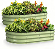 Galvanized Raised Garden Bed 120x60x30cm, 2 Pcs Oval Planter Box, Green