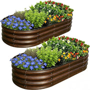 Galvanized Raised Garden Bed 120x60x30cm, 2 Pcs Oval Planter Box, Green