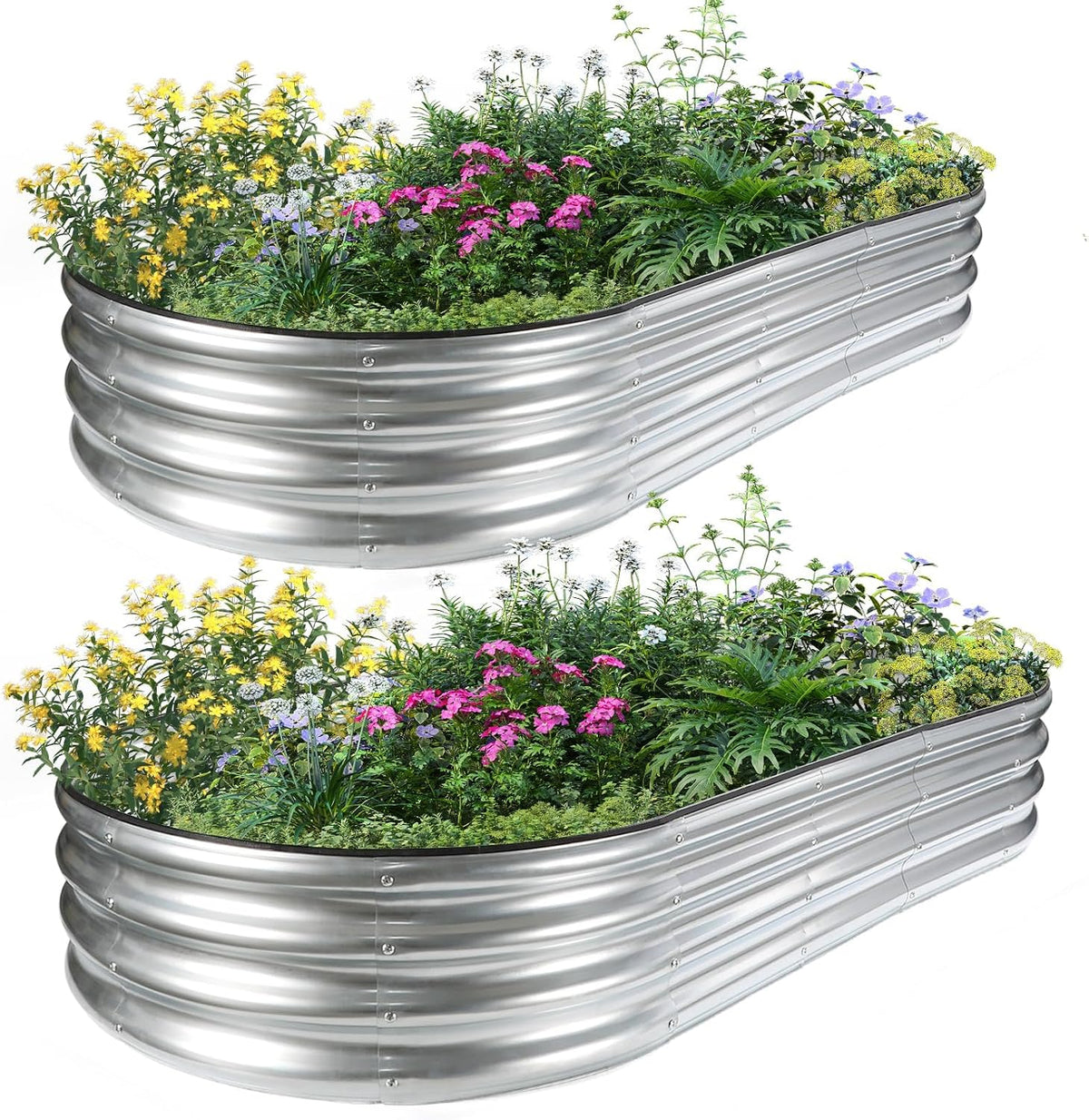 Galvanized Raised Garden Bed 120x60x30cm, 2 Pcs Oval Planter Box, Green