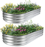 Galvanized Raised Garden Bed 120x60x30cm, 2 Pcs Oval Planter Box, Green