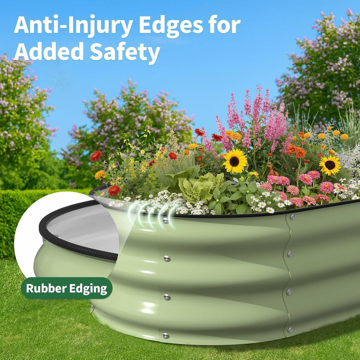 Galvanized Raised Garden Bed 120x60x30cm, 2 Pcs Oval Planter Box, Green