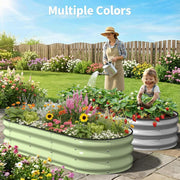 Galvanized Raised Garden Bed 120x60x30cm, 2 Pcs Oval Planter Box, Green