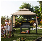 Outdoor BBQ Grill Gazebo with Adjustable Side Awnings & Shelves