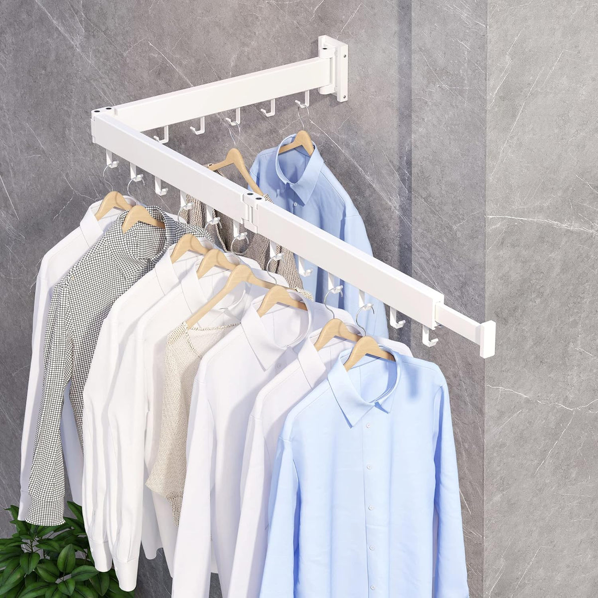 Tri-Fold Wall-Mounted Clothes-Drying Rack – White