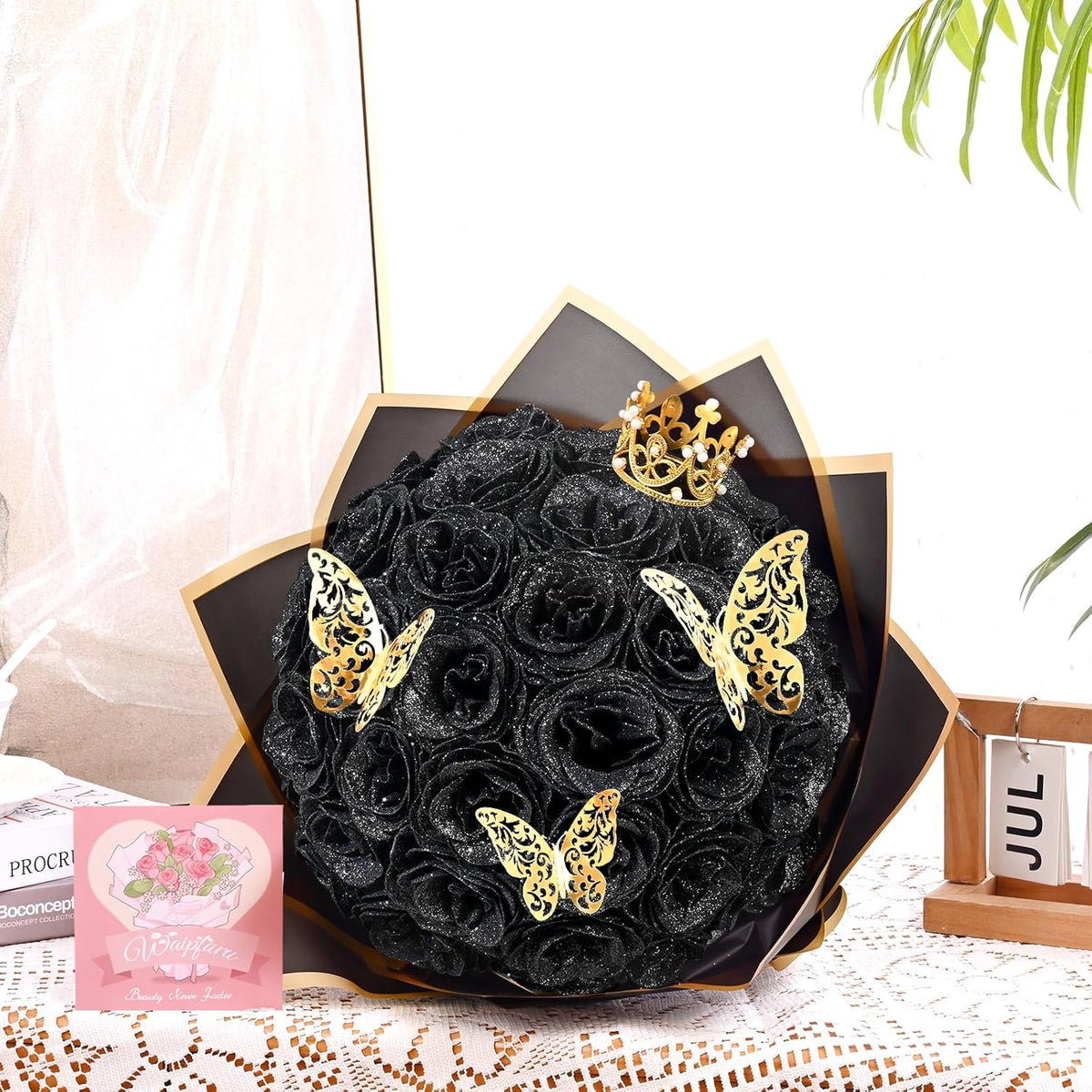 DIY Glitter Rose Bouquet Kit – 24 Artificial Roses