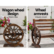 111 cm 2-Seat Fir-Wood Garden Bench with Wagon-Wheel Arms