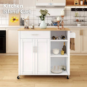 107 cm Rolling Kitchen Island with Wine Rack & Cabinet