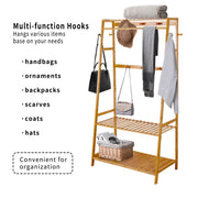 165cm Bamboo Garment Rack with 3 Shelves & 10 Hooks