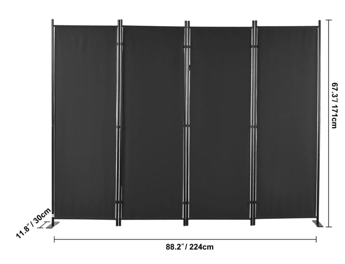 224 × 171 cm 4-Panel Folding Room Divider – Black or White