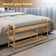 3-Tier Bamboo Shoe Bench with Cushion & Drawer – 150 kg