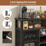 140 cm Rustic Wine Bar Cabinet with 8-Bottle Rack & Glass Holders