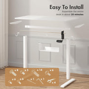 Electric Standing Desk, Height Adjustable Ergonomic Sit Stand Desks with Hanging Hooks and Cable Management, 100 x 55 cm Whole Piece Desktop, for Small Space, White Frame + White Desktop