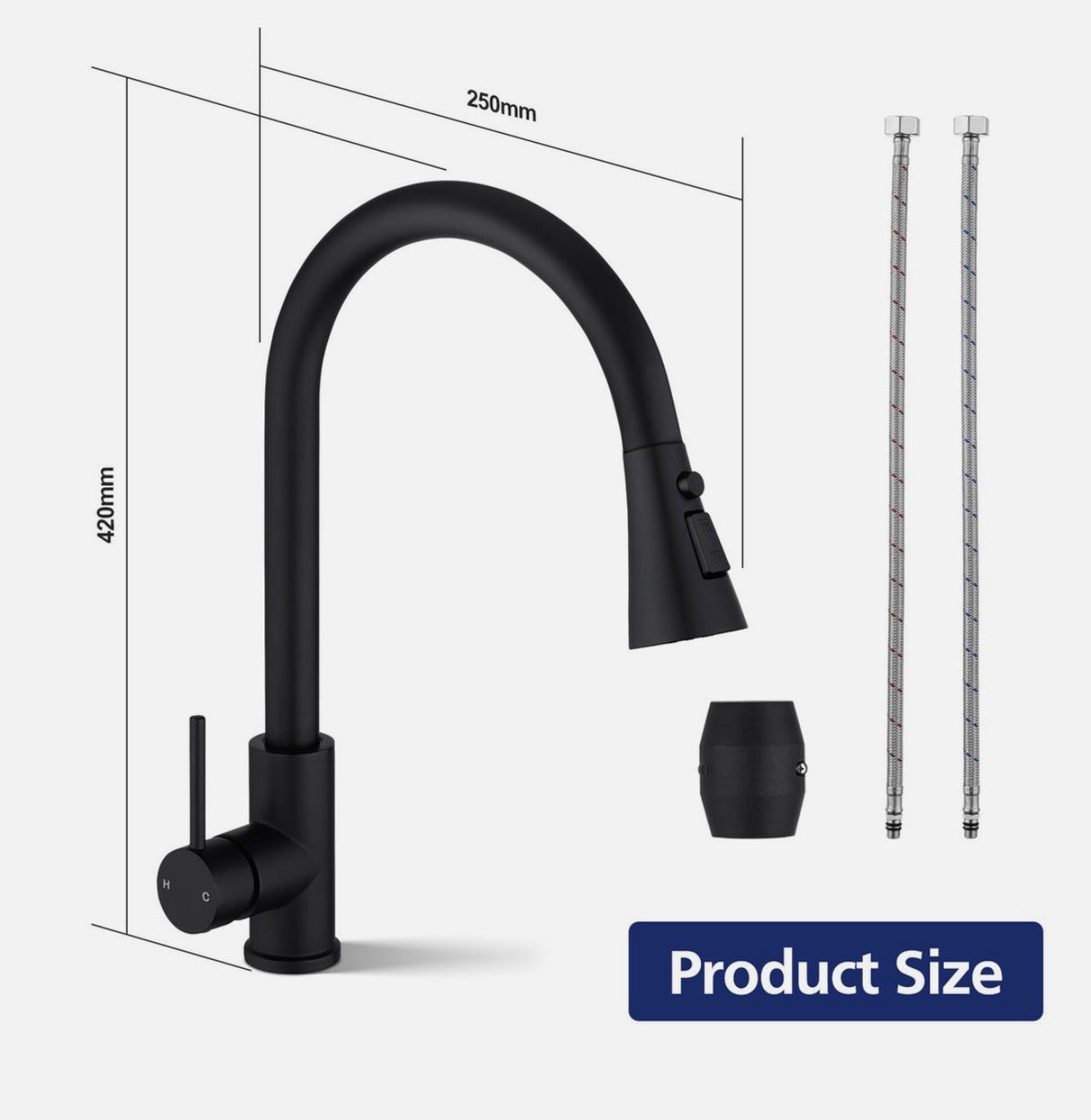 ACA Black 3 Modes Pull Out Kitchen Mixer Tap Laundry Sink Faucet Swivel