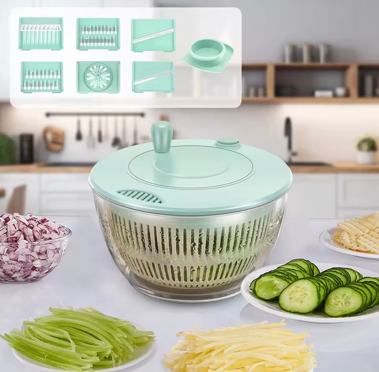 6-in-1 Salad Spinner, Vegetable Washer & Slicer Set