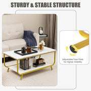 2-Tier Faux-Marble Coffee Table with Metal Frame