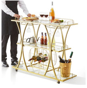 111 cm Gold 3-Tier Bar Cart with 9-Bottle Rack