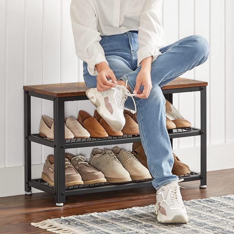 Vintage 3-Tier Shoe Bench with Seat