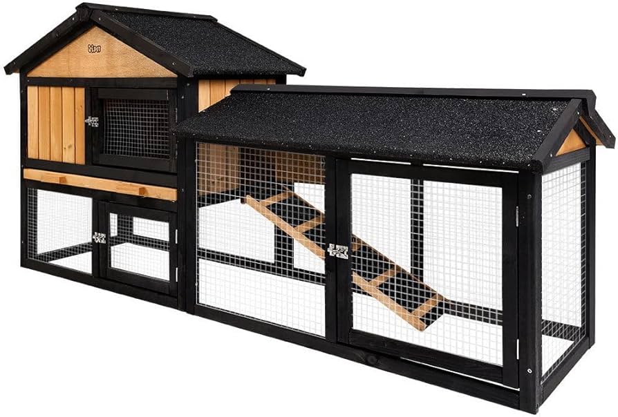 Chicken Coop Large Rabbit Hutch, Coops Wooden Pet House Run Cage Walk in Door Guinea Pig Ferret Feeder Bunny Hen Chook, Outdoor Metal Roof Tray Hatch Nesting Box Farm DIY