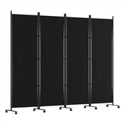 6-Panel Black Rolling Fabric Room Divider with 10 Lockable Wheels
