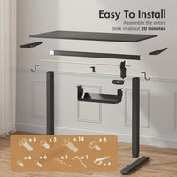 Electric Standing Desk, Height Adjustable Ergonomic Sit Stand Desks with Hanging Hooks and Cable Management, 100 x 55 cm Whole Piece Desktop, for Small Space, Black Frame