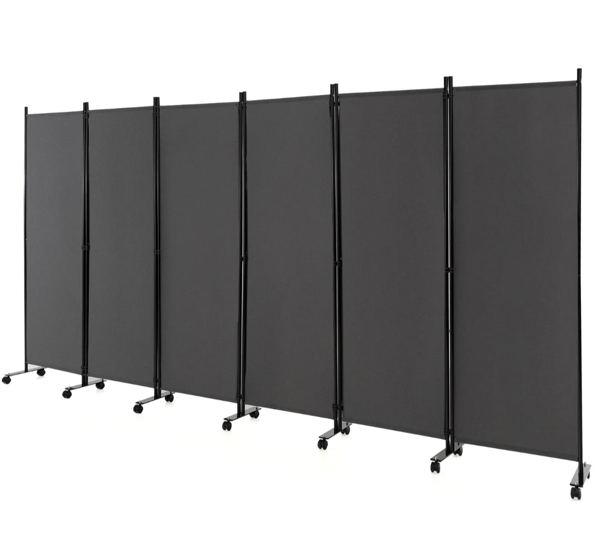 6 Panel Room Divider on Wheels 5.6Ft Tall Rolling Privacy Screens Freestanding