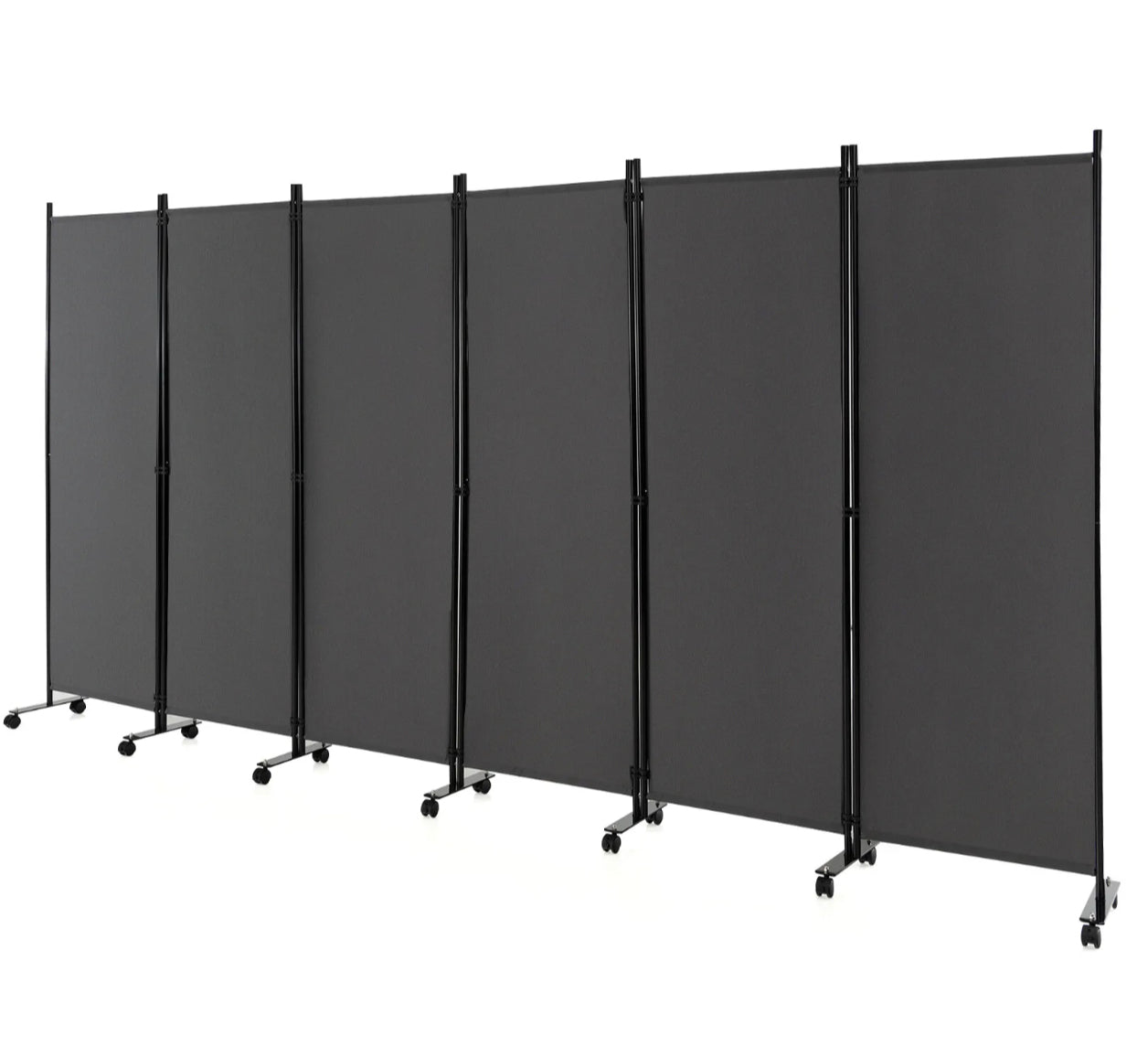 5.6 ft 6-Panel Rolling Room Divider – Black