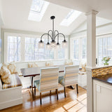 6 Lights Crystal Chandeliers, Black Farmhouse Chandelier, Metal Industrial Pendant Lighting, Semi Flush Mount Chandelier Ceiling Lamp for Dining Room Bedroom Kitchen, E27 Base