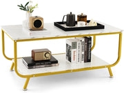 2-Tier Faux-Marble Coffee Table with Metal Frame
