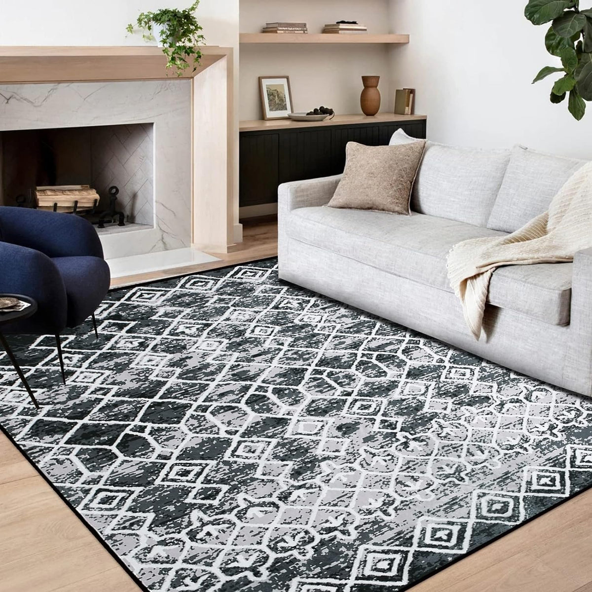 Black & Grey Soft Non-Slip Area Rug